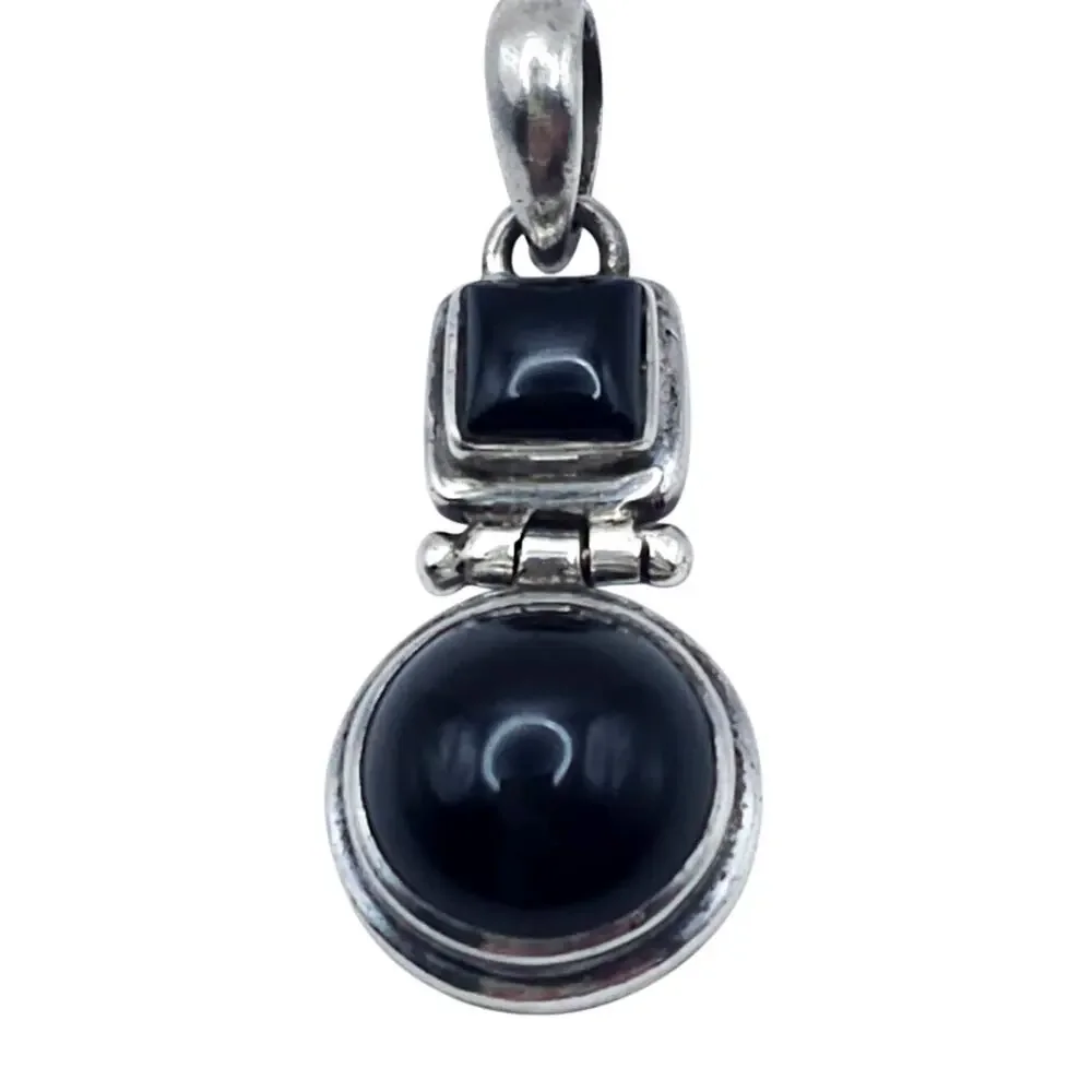Vintage 925 Sterling Silver Hinged Black Onyx Cabochon Articulated Pendant
